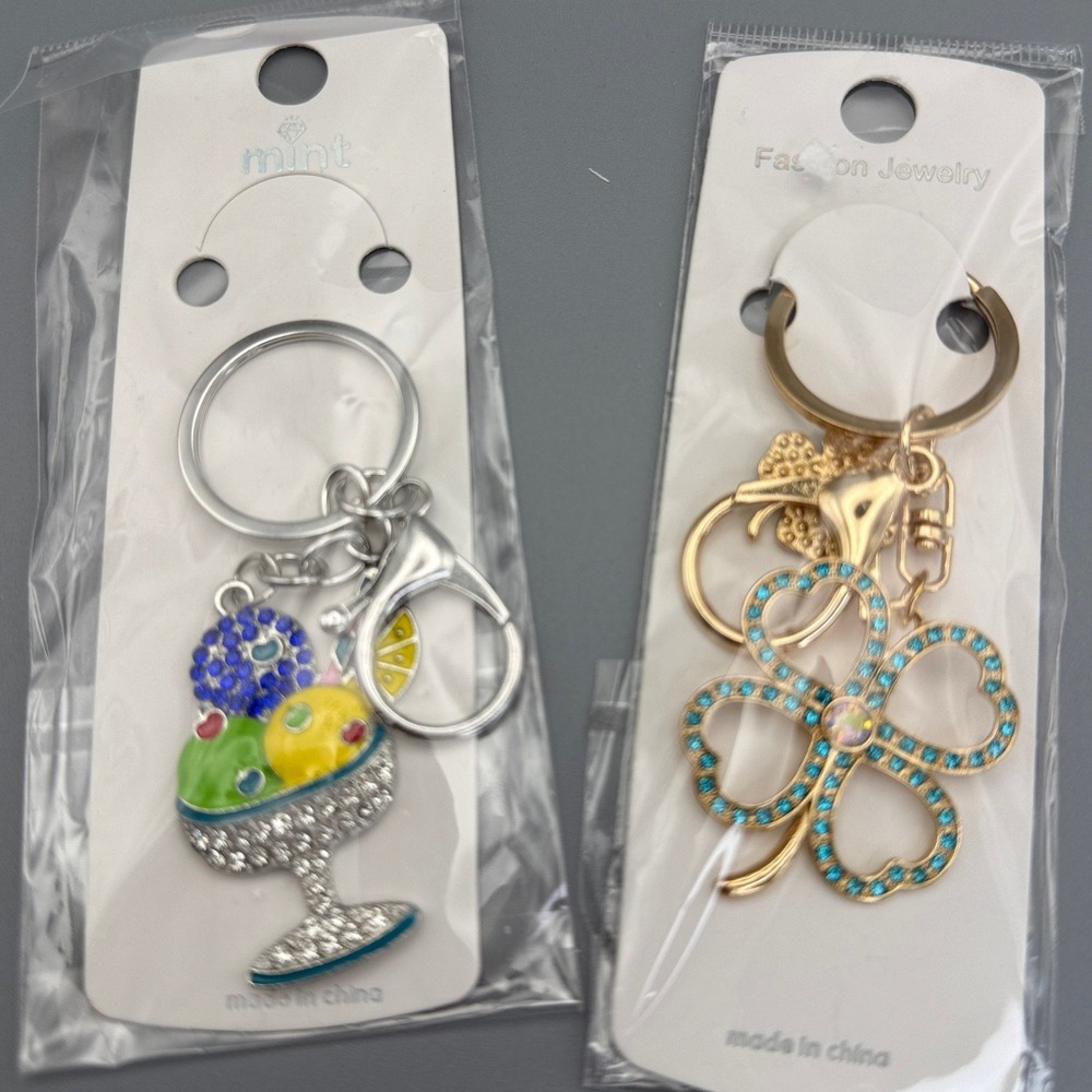 Mint Ice Cream Sundae & Clover Keychain 2pc Set Multicolor Gold NWT Bag Charms
